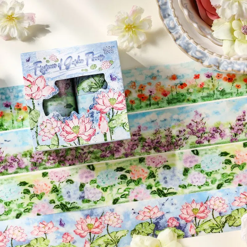 1 Box 4 Rolls Tape Set, Vintage Journal Decoration Tape, Floral Handmade Material DIY Tape, Perfect for Crafting and Personalization