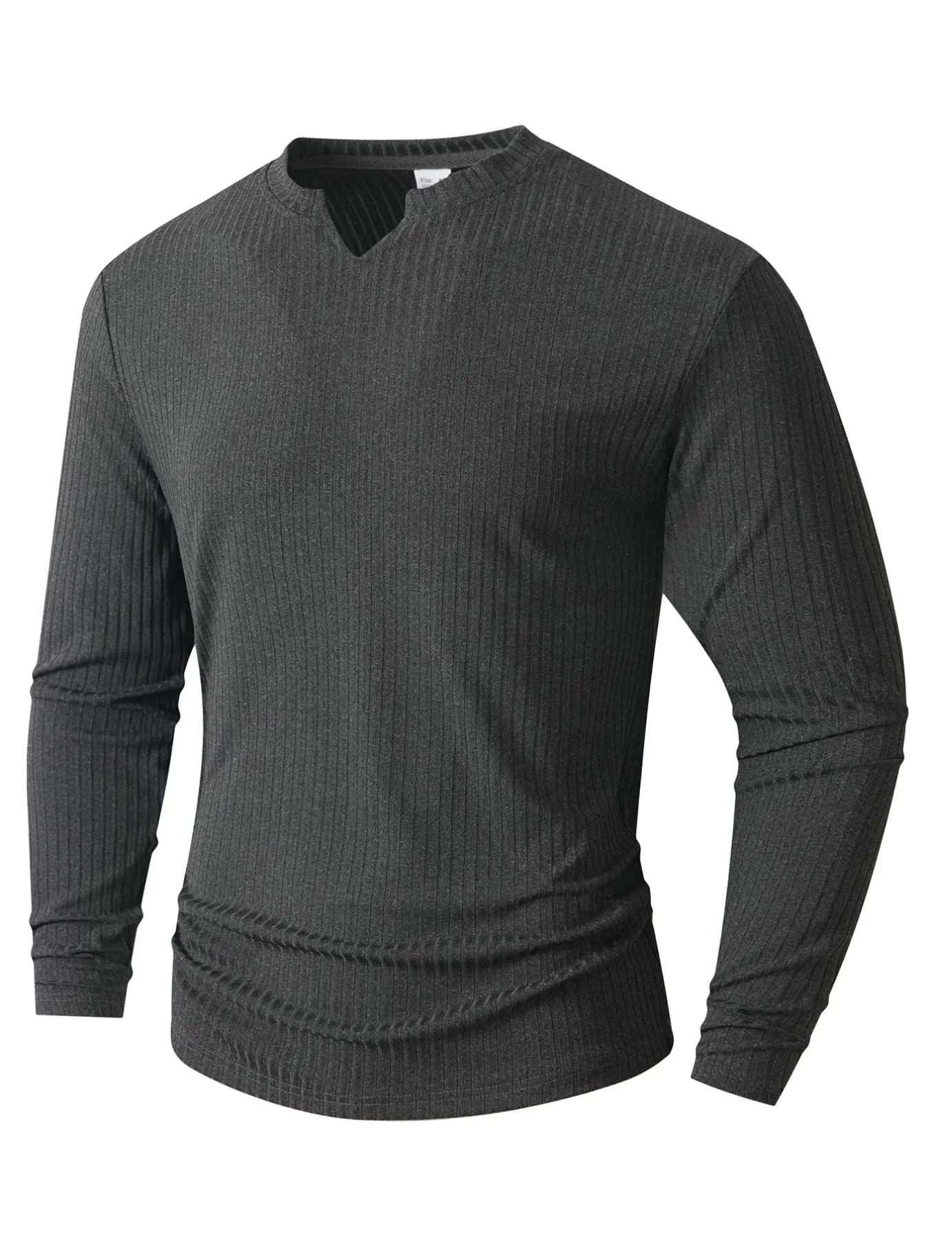 Men's Soft Stretch Knit Top, Casual Long Sleeve V-Neck T-Shirt, Solid Color, Loose Fit, All Seasons, Fashionable Daily Wear