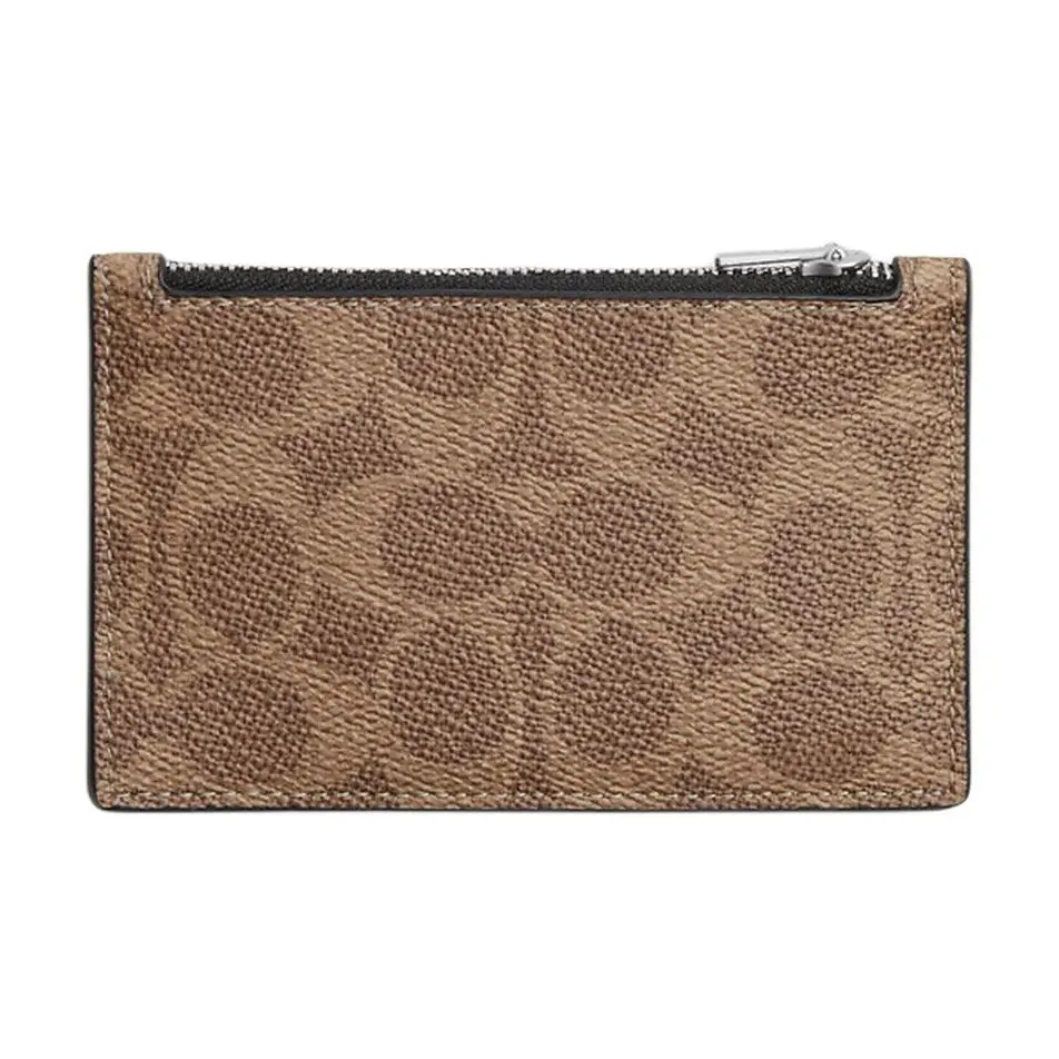 Coach Card Case 13 in Monogram Print Calfskin for Women – Zip Closure, Brown