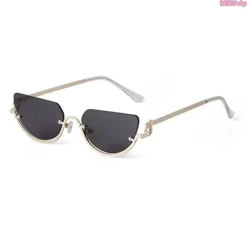Retro Half-Frame Cat Eye Sunglasses for Women, 2026 Trendy Narrow Gold Semi-Rimless Feline Eye Shades