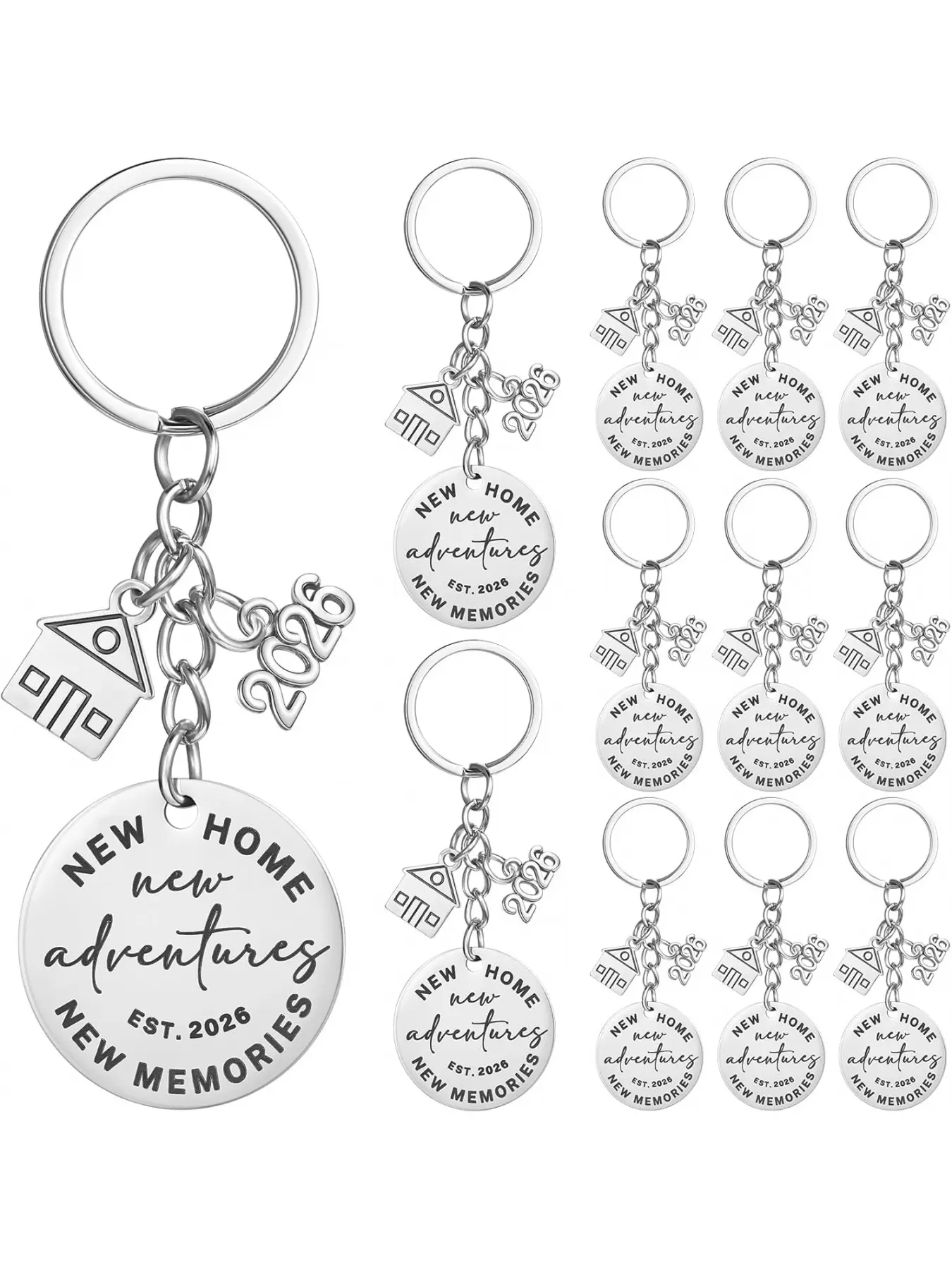 12 Pcs 2026 New Home Keychain Bulk Housewarming Party Favors Metal House Keyring Closing Gifts for Home Buyers