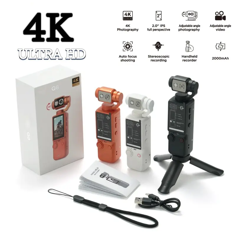 Q7 Handheld Action Vlogging Camera, 180-Degree Flip Lens, 4K Video Recording, Intelligent Auto Focus, Seamless Tracking for Travel, Outdoor Sports