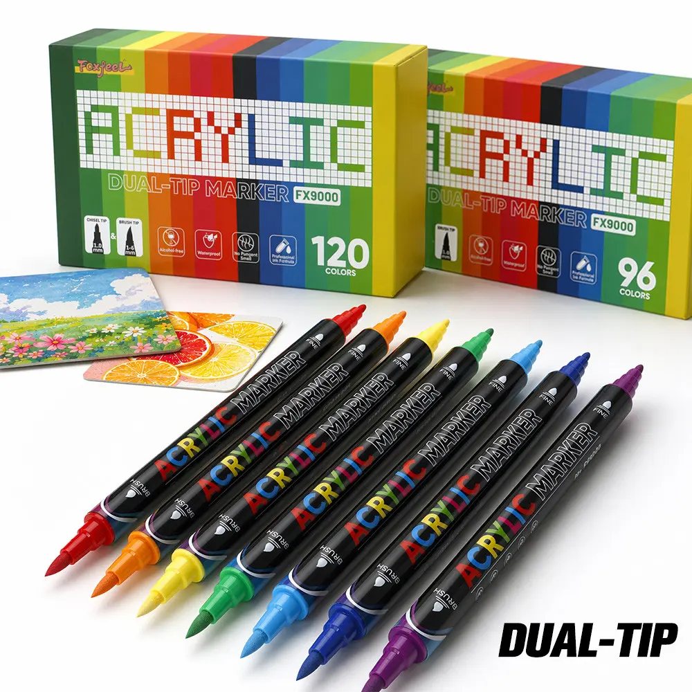 96/120/168 Color Dual-Ended Acrylic Markers Set, Soft Tip Art Brushes, Waterproof Fast-Drying, Ideal for Students, Back-To-School Gift
