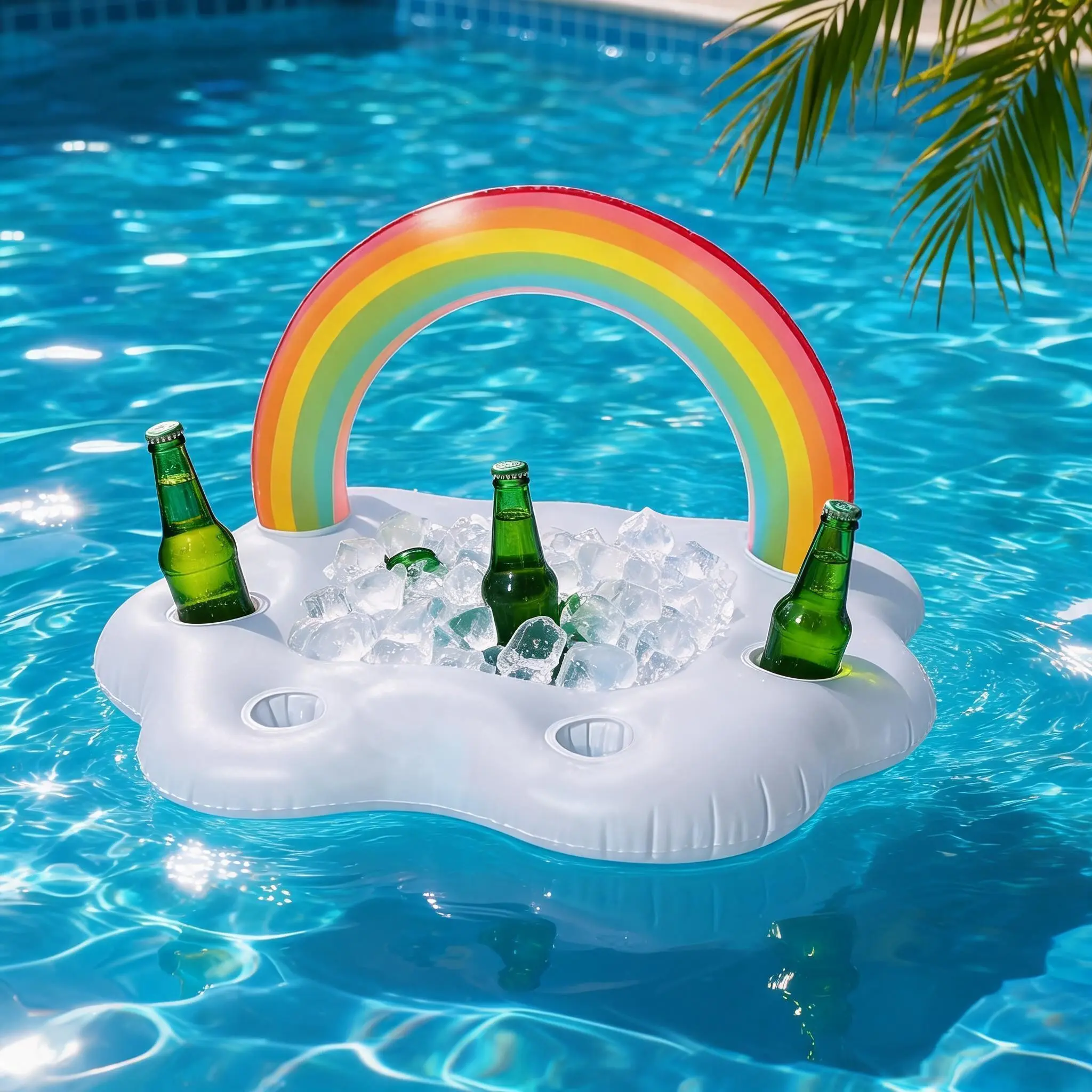 Inflatable Rainbow Floating Drink Holder, PVC Pool Tray, Pool Cup Rack, Water Float Mat, Pool Floatie, Pool Floater, Inflatable Pool Floaters, Beach and Pool Party Essential, Ideal Gift