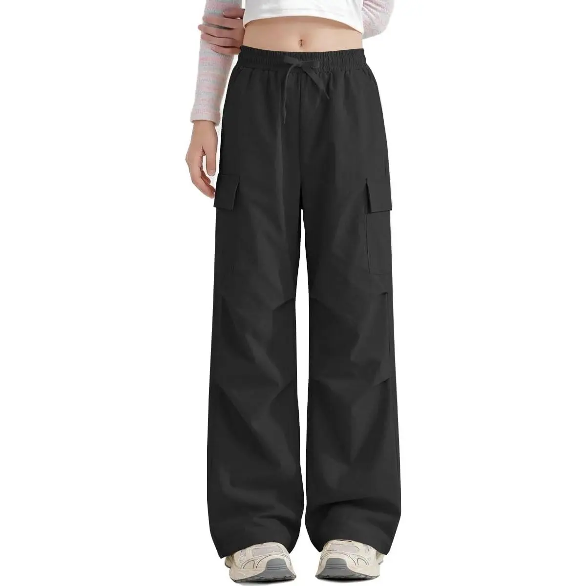 Girls Y2K Parachute Cargo Pants Baggy Wide Leg Trousers 5-14Y | Girls' Track Pants,Tomboy Street Outfits for Kids,Elastic Waist,With Pockets,School Hip Hop Dance Daily Casual Wear