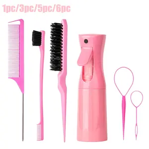 1/3/5/6 Counts Hair Styling Kit with Rat-Tail Comb, Edge Brush, Spray Bottle, Hair Ties and Brushes, Hair Brush Set for Sleek Slicked-Back Styles, Braids, Ponytails and Wigs, Hair Braiding Tools