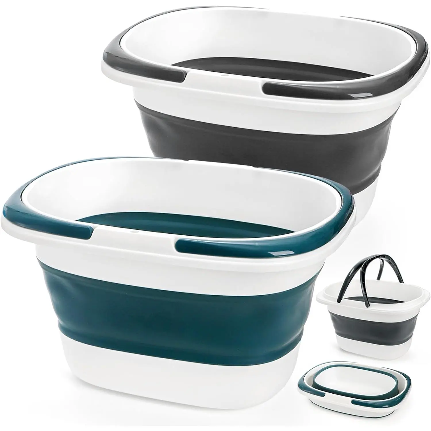 2 Pack 16L/4.2 Gallon Collapsible Plastic Bucket, Foldable Mop Bucket Laundry Basket with Handle, Portable Water Pail Space-Saving Bucket for House Cleaning,  Washing, Fishing, Camping