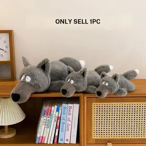 1pc Cute Lying Shitalang Wolf Plush Toy, Adorable Grey Wolf Stuffed Doll, Wolf Stuffed Animal, Soft Hug Pillow for Kids Bedtime Companion, Perfect Gift for Family and Friends