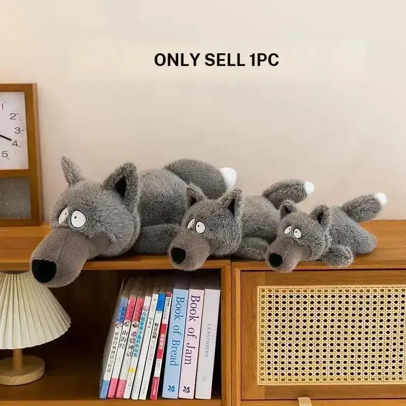 1pc Cute Lying Shitalang Wolf Plush Toy, Adorable Grey Wolf Stuffed Doll, Wolf Stuffed Animal, Soft Hug Pillow for Kids Bedtime Companion, Perfect Gift for Family and Friends