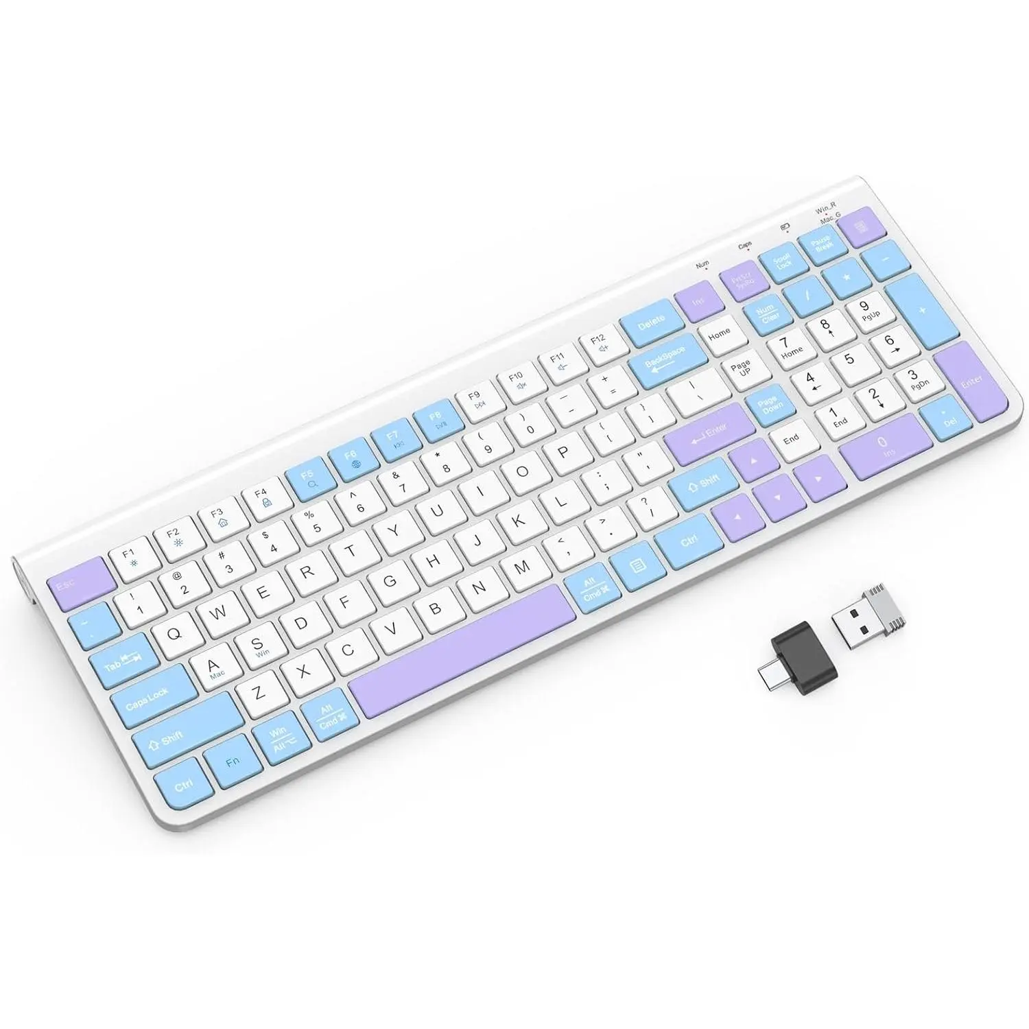 Colorful  Keyboard with Low-Profile -Soft ,Cute,Quiet Design,Windows &  OS,Office Cordless Slient  Keyboard for Desktop,Laptop, PC, , Windows- Blue White