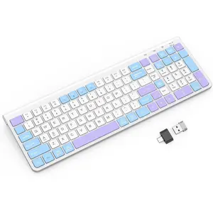 Colorful  Keyboard with Low-Profile -Soft ,Cute,Quiet Design,Windows &  OS,Office Cordless Slient  Keyboard for Desktop,Laptop, PC, , Windows- Blue White