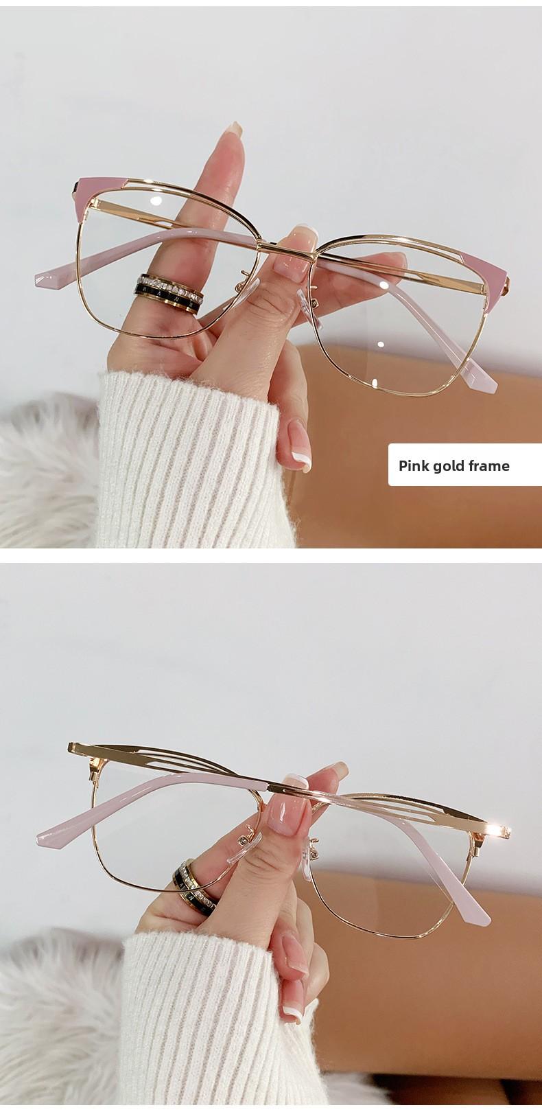 Fashionable new color-changing anti-blue light glasses, trendy metal hollow-out flat glasses frame, retro color-changing glasses