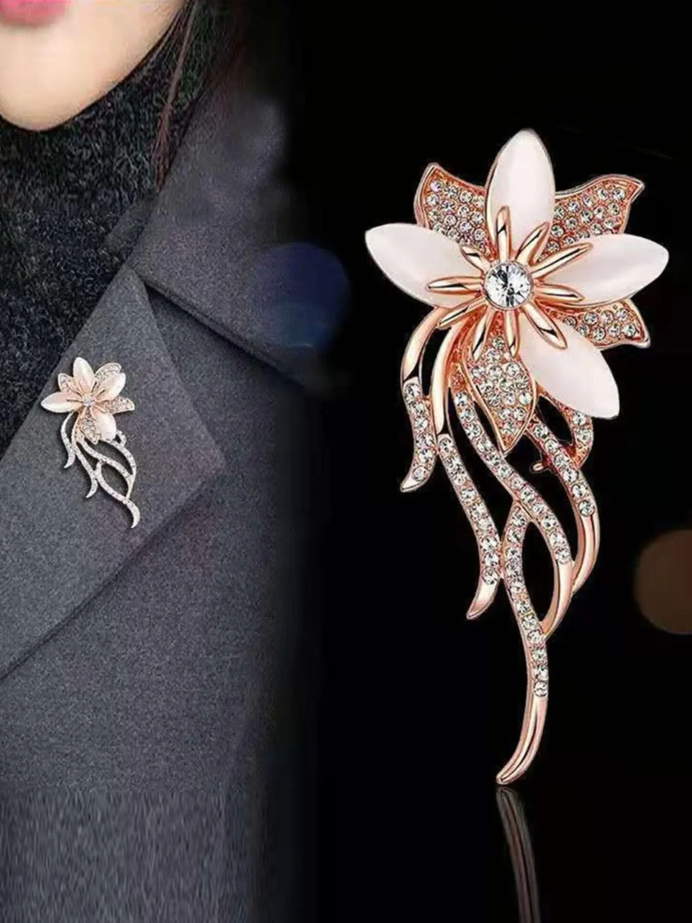 Elegant Rhinestone Big Flower Brooches for Women, Designer Wedding Shawl Hijab Floral Pins, Fashionable Women Brooch Jewelry Accessories