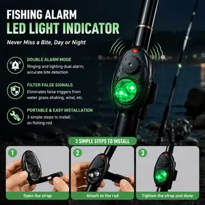 Wireless LED Fishing Bite Alarm with High Sensitivity, Waterproof & Shockproof for Night Fishing, Portable Battery-Powered Alert for River Sea Fishing
