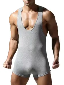 Men's Deep U-Neck Ribbed One-Piece Vest, High Elasticity Breathable Slim Fit Sportswear, Comfortable Home Wear, Ideal for Active Lifestyle