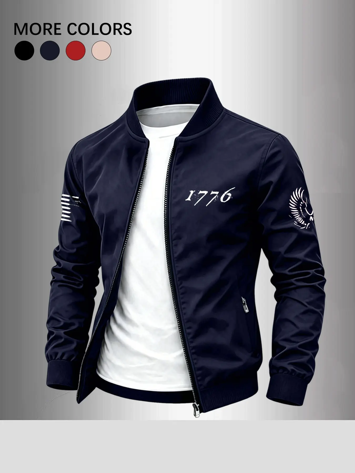 Men's Sporty Pilot Jacket with Baseball Collar, All-Season Loose-Fit Outerwear, Windproof Print Design, Versatile Commute & Cycling Top
