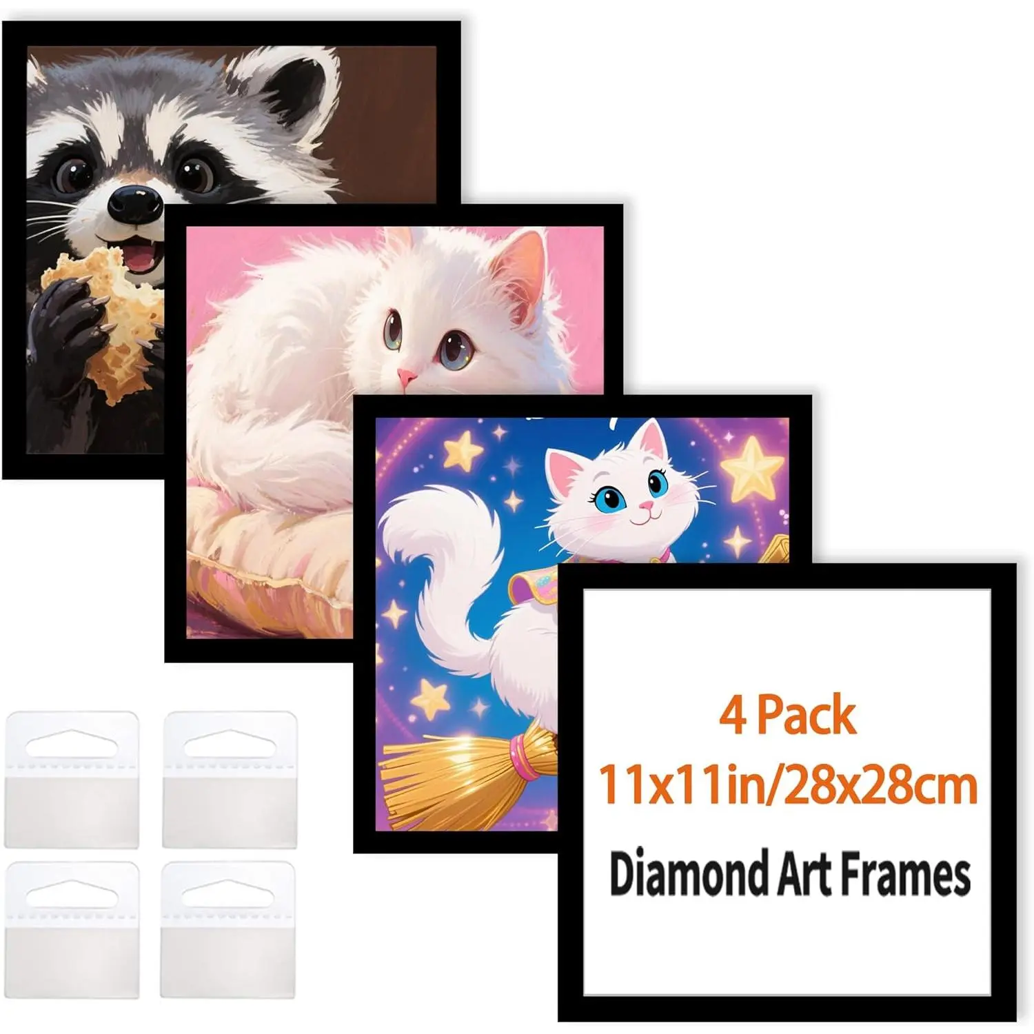 4 Pack Magnetic Self-Adhesive Diamond Art Frames (12x12Inch/30x30cm) - Fits 10x10Inch Diamond Paintings, Black for Wall Display