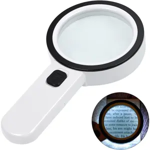 Handheld Large Magnifying Glass with 12 LED Lights, Double-Layer Glass Lens Lighted Magnifier for Seniors Reading, Coins, Jewelry and Close Working