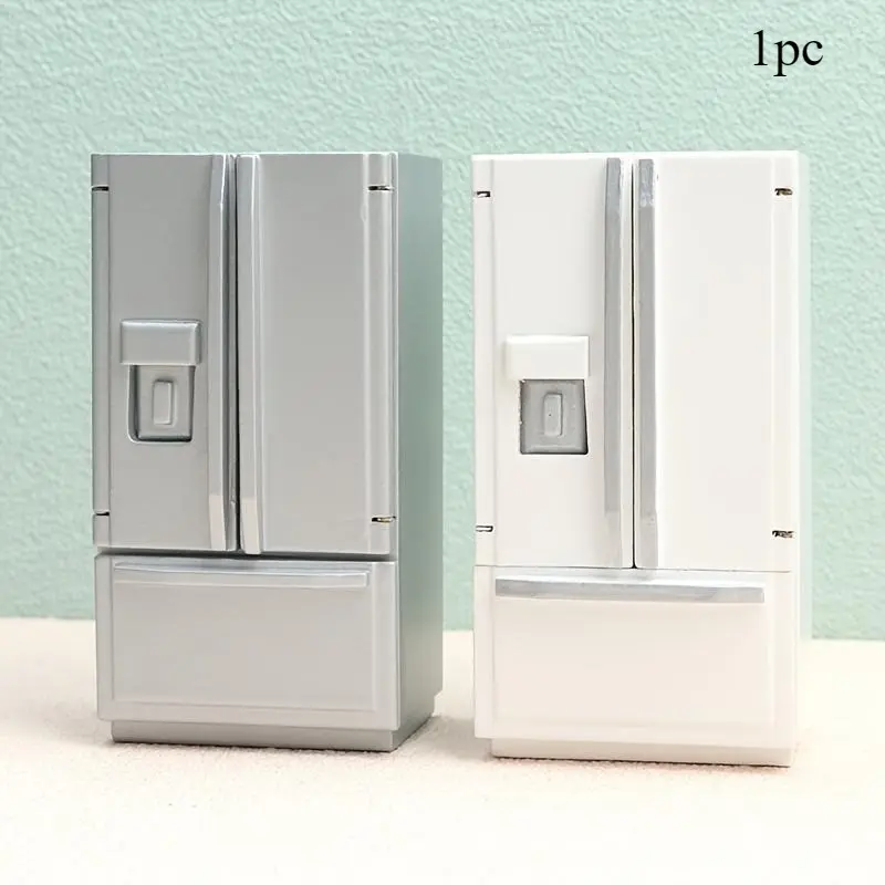 1:12 Scale Dollhouse Miniature Furniture Model, Silver Color Two-Door Refrigerator, Figurines & Miniatures Collection, Doll House Accessory, Doll Accessories Gift