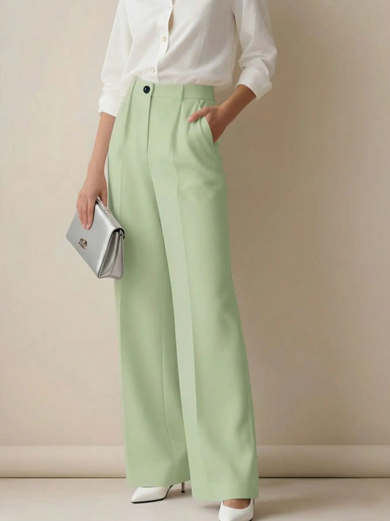 1PC Women's High Waisted Wide Leg Pants｜Pleated Front Tailored Dress Trousers with Pockets｜Women's Elegant Business Casual Office Workwear