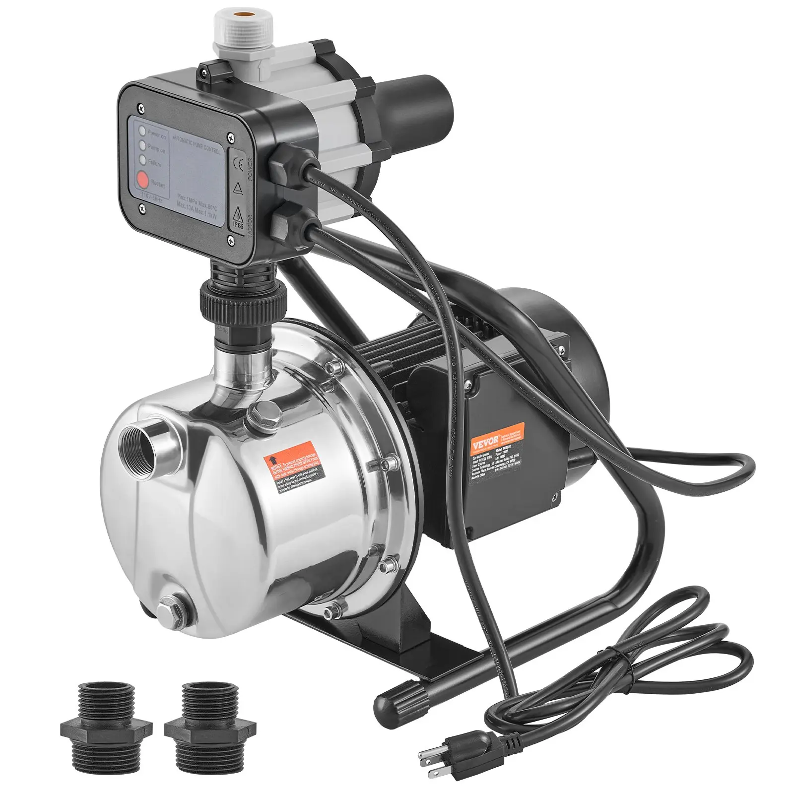 VEVOR Shallow Well Pump, 1HP 115V, 1200 GPH 145 ft Head, Portable Stainless Steel Sprinkler Booster Jet Pumps with Automatic Controller for Garden Lawn Irrigation system, Water Transfer