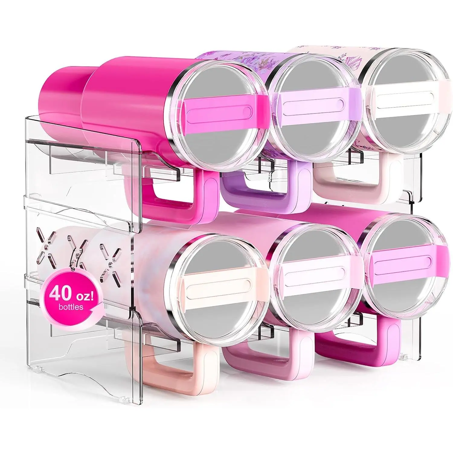 Tumbler Organizer,  Water Bottle Storage For Full  40oz Tumbler, Stackable Handle Cup Holder For  Kitchen Pantry Countertop Cabinet, Size For ////