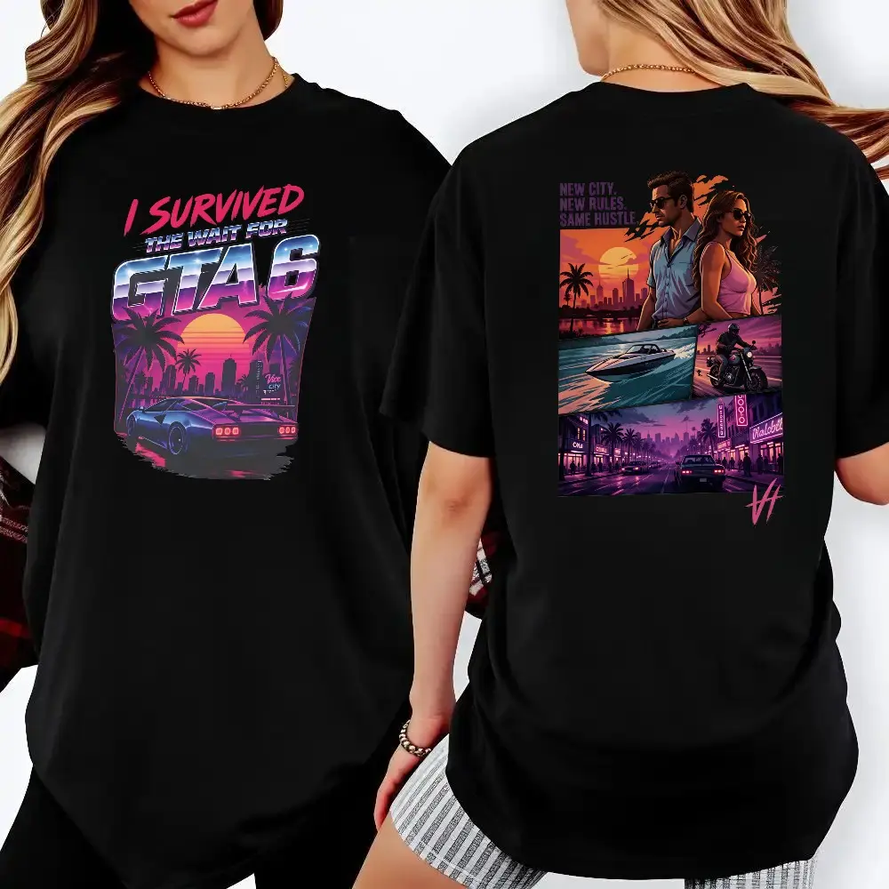 100% Cotton Back-To-School T-Shirts Double-Sided Print, Disability Pride Month 2026 T Shirt, I Survived The Worst 2012 Gta 6 Retro Vaporwave Car Sunset Cityscape Art