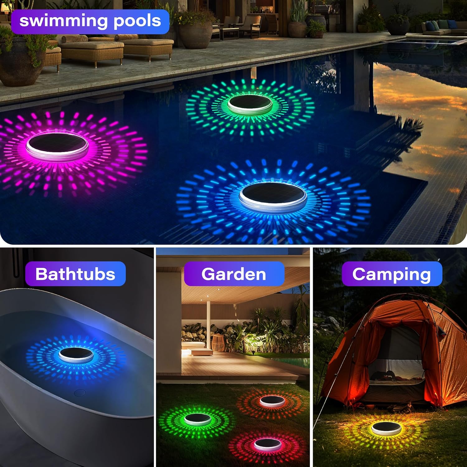 Solar Rechargeable Floating Pool Light with Remote, 9 LED Lighting Modes, Ipx7 Waterproof, Ideal for Indoor Pools and Spa Parties