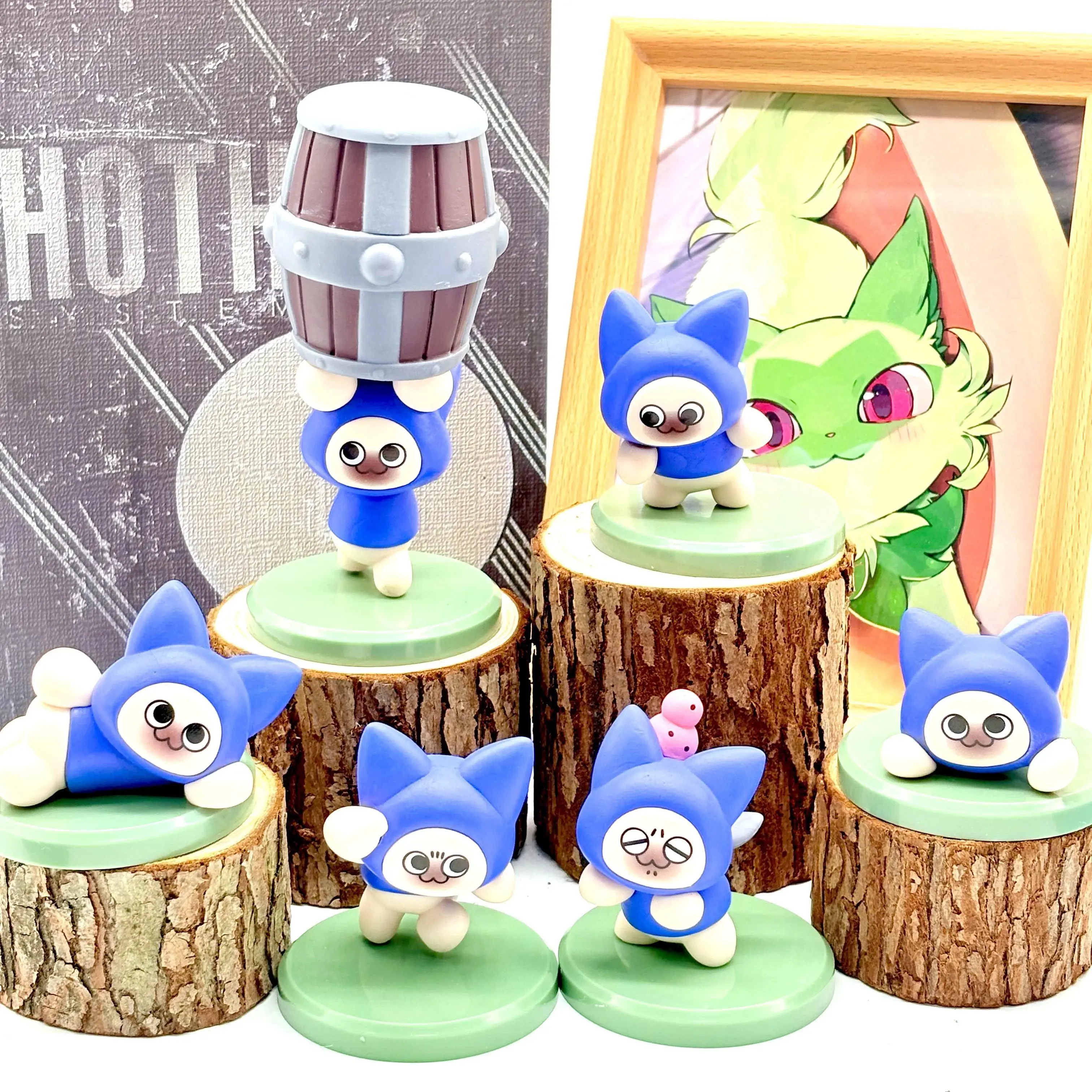 Monster Hunter Anime Game Blue Cat Felyne Palico Family Pack Action Figure, 7-10cm Model Toy with Color Box, 6 Styles for Collection & Decoration Gifts