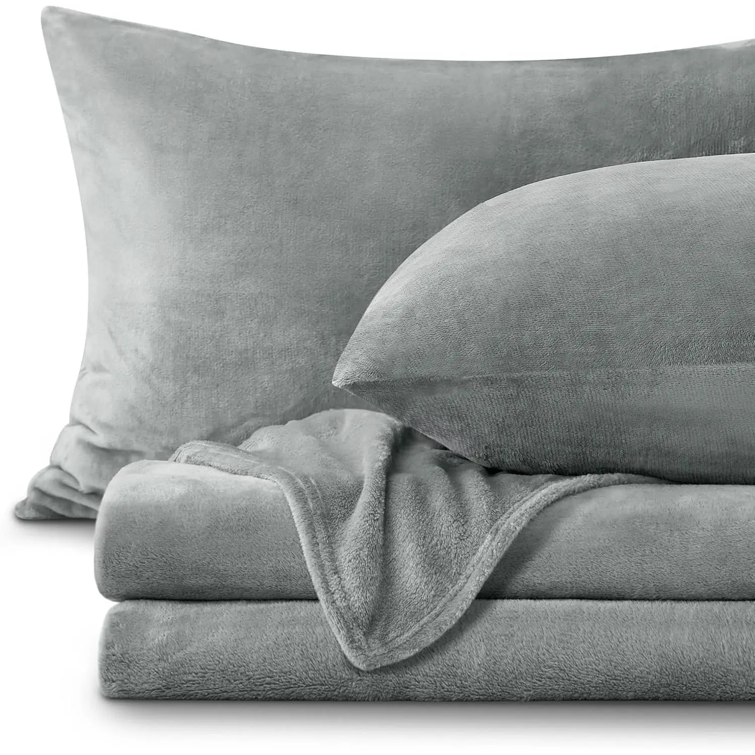 Fleece Sheets Queen Size Bed Set, Super Soft and Warm Plush Flannel-Like Queen Sheet Set 4 Piece for Gift & Decor, Includes 1 Deep Pocket Fitted Sheet, 1 Flat Sheet and 2 Pillowcases (Grey)
