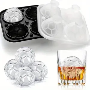 Soccer Ball Ice Cube Mold, 4 Cavity Large Sphere Ice Mold, Fun Football Shape Silicone Ice Maker, Slow Melting Ice Ball Tray for Whiskey, Bourbon, Cocktails, Summer Drinks, Party Supplies & Soccer Fans Gift
