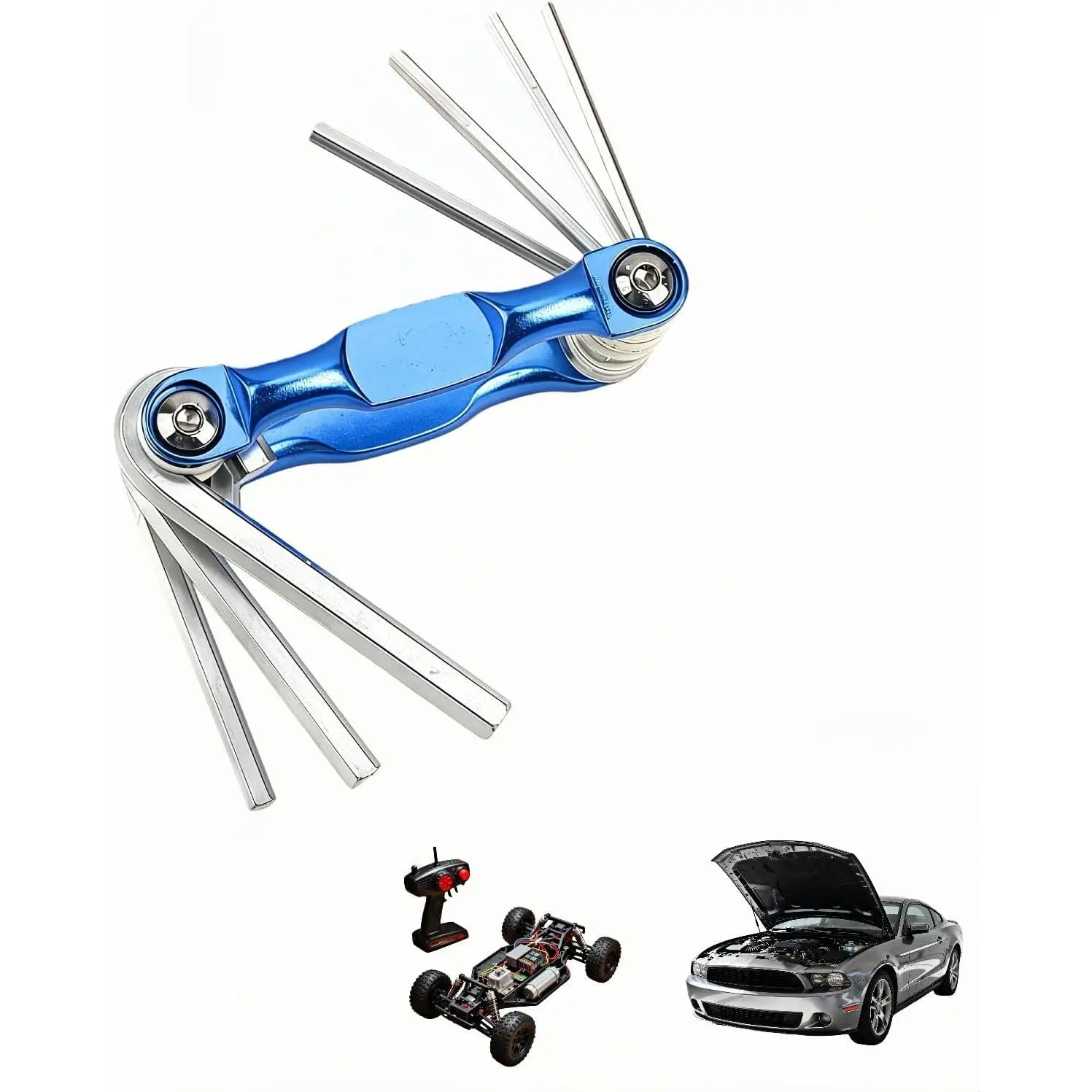 Professional 8-in-1 Folding Hex Key Set, CR-V Steel Metric Allen Wrench Multi-Tool, Blue, 1.5-6mm, Compact Design with Carabiner for , Auto, Furniture Repair