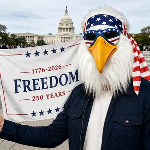 Patriotic Bald Eagle Latex Full Face Mask, American Stars Stripes Plush Eagle Head, Flag Bandana & Star Sunglasses, Cosplay Prop for Adults, Party face masks
