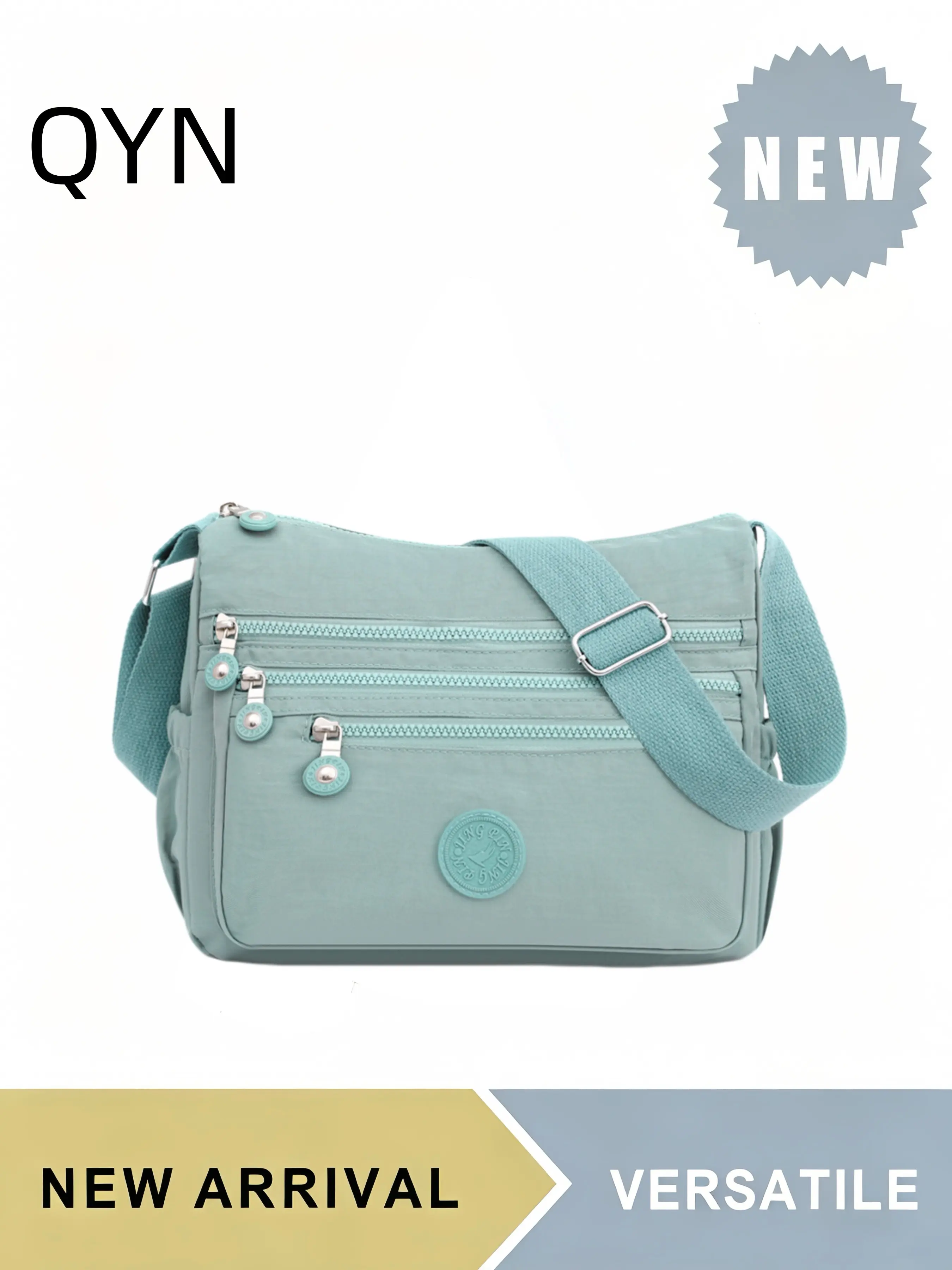 QYN Women's Multi-Pocket Waterproof Nylon Crossbody Bag, Casual Crossbody Bags, Lightweight with Adjustable Strap, Roomy Multi Zipper Compartments for Phone Wallet Keys Cosmetics, Durable for Daily Commute Travel Shopping, Mint Green Black 3 Colors