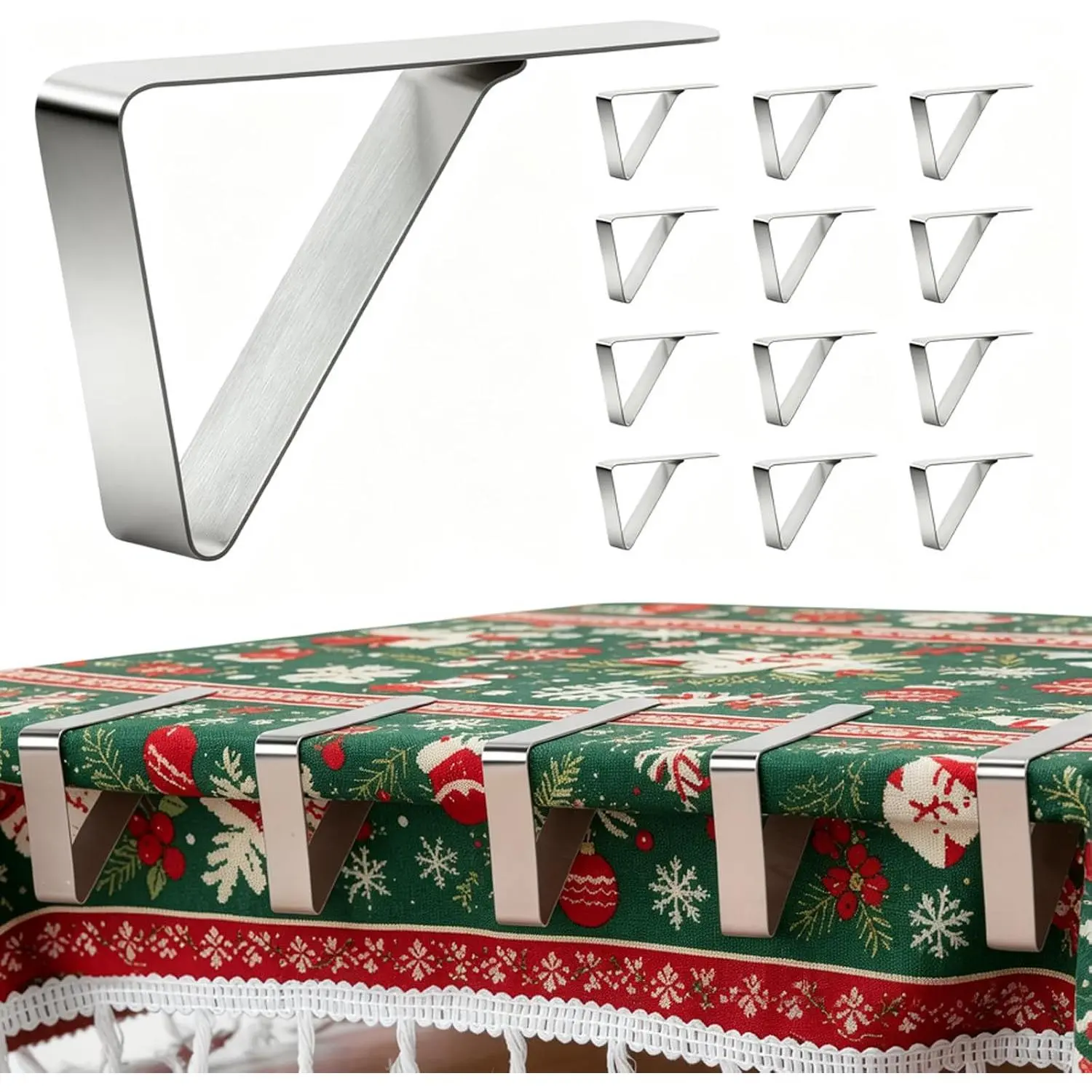 12 count Metal Tablecloth Clips Holder Securing Outdoor & Indoor Table Cloth | Windproof &  & Rustproof Stainless Steel Table Cover Clamps for Party, Picnic Camping, Wedding, Christmas,  Year
