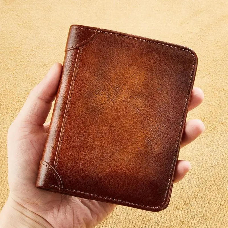 Men's Slim Carry PU Wallet - Vintage Chic Slim Profile, Plain Surface, RFID Blocking Tri-fold Card Holder with ID Window, Flip-style Holder, High Capacity, Wallet Upgrade, Ideal Gift for Casual Wear, Slim Carry Men's Wallets