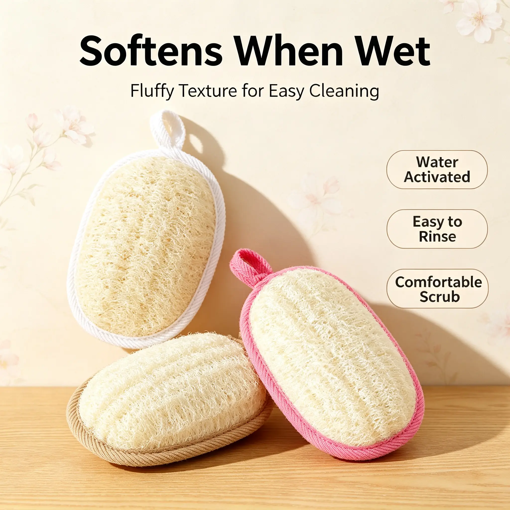 Natural Loofah Body Scrubber - Gentle Exfoliating Bath Sponge, Cotton & Hemp Shower Towel for Daily Home Care Cleaning Cloths