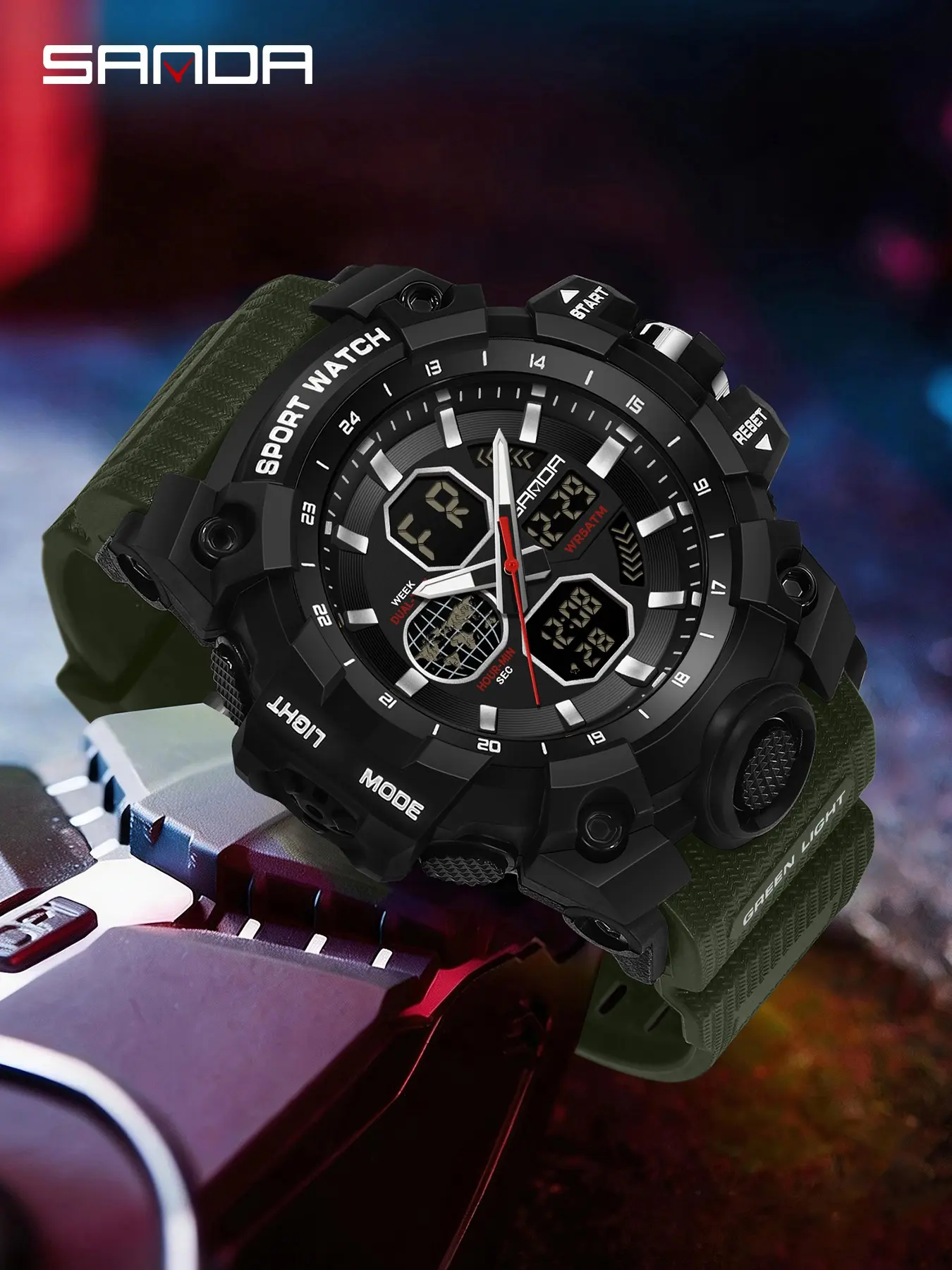 Sanda Dual Display Watch, Multifunctional Waterproof Wristwatch, Alarm & Dual Time Zones, Stylish Student Daily Watch, Perfect Birthday Gift, Sporty Waterproof Watch