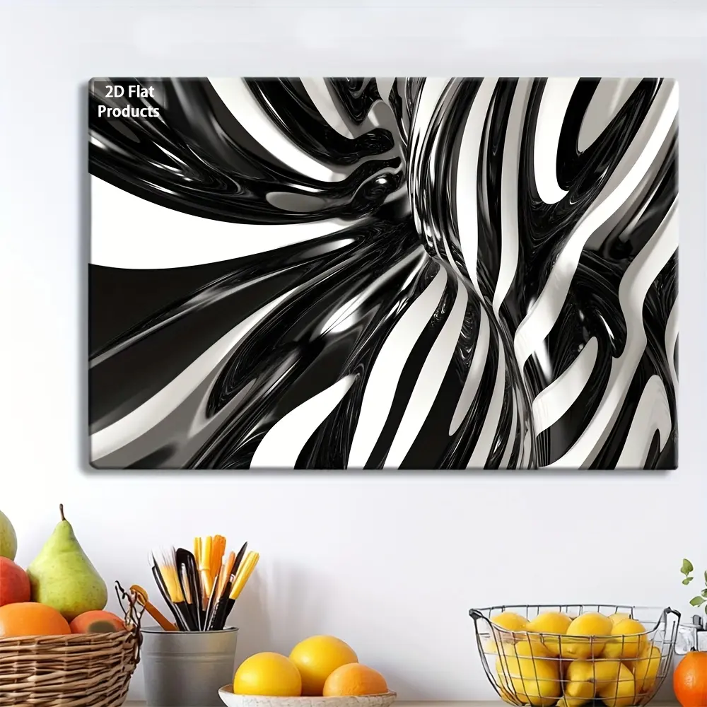 2D Flat, 1Pc Black and White Zebra Pattern Canvas Poster, framed in a traditional wooden frame, is perfect for enhancing the decor of your living room, bedroom, office, or kitchen