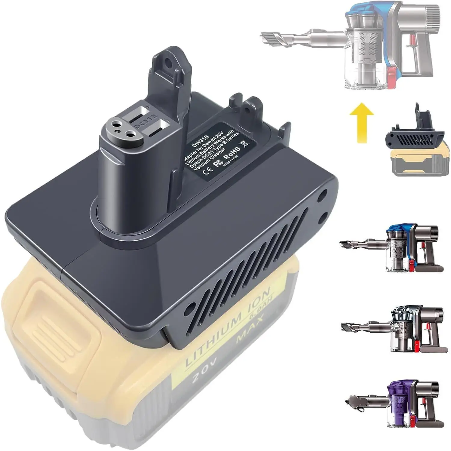 DW31B for Dyson Type B Battery Adapter for Dewalt 20V Battery Convert to for Dyson Type B DC31 DC34 DC35 DC44 DC45 DC56 DC57