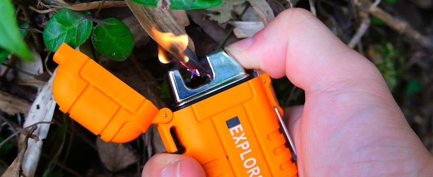 2 Pack Waterproof Lighter Outdoor Windproof Torch Lighters Dual Arc Butane Electric Lighters USB Rechargeable Lighters Flameless Plasma Lighter Camping Hiking Adventure Survival Tactical Gear