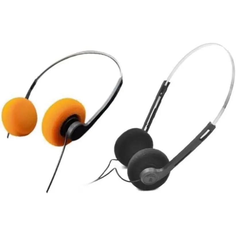 2 Pcs Retro Ear Headphones, Wired Stereo Headphones, Headphone, Lightweight Portable Headphone with Adjustable Headband, Cassette Player, Over-Ear (Orange and Black)
