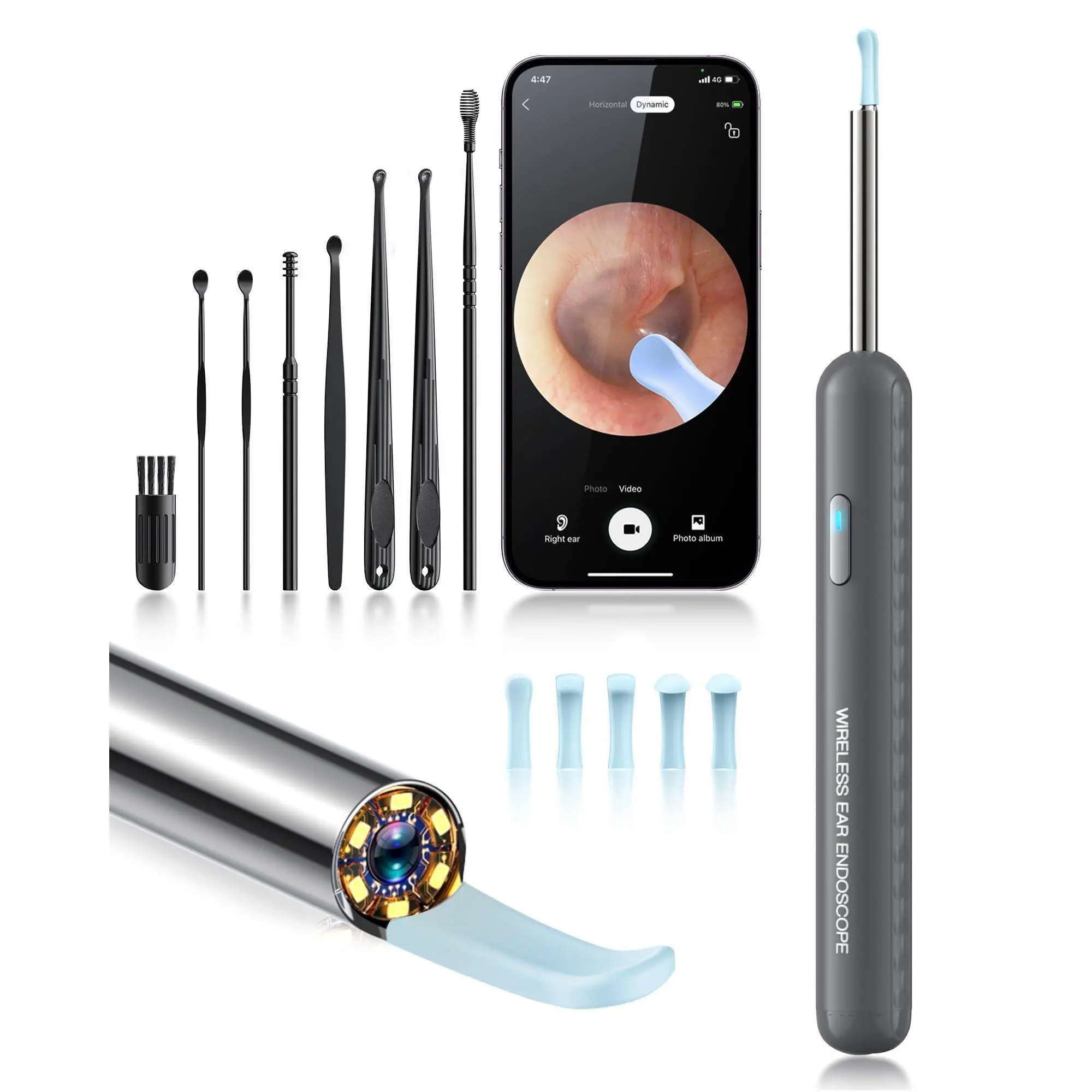 Ear Wax Removal Kit with 1296P Camera Ear Camera Earwax Remover Tool for iPhone iPad & Android Wireless Clean Gentle Pick Removal Wide Angle Portable Endoscope