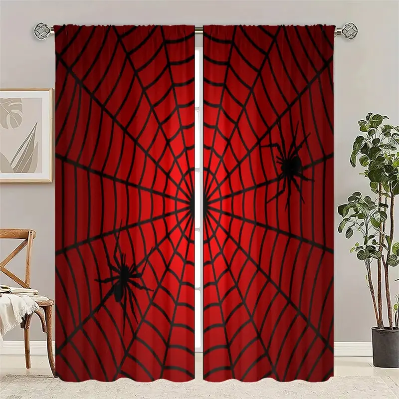 2 pieces of red spiders, installed using pocket rod method, with digital printing Window Curtains, suitable for living room, closet, bedroom, study, dining room and home decoration.
