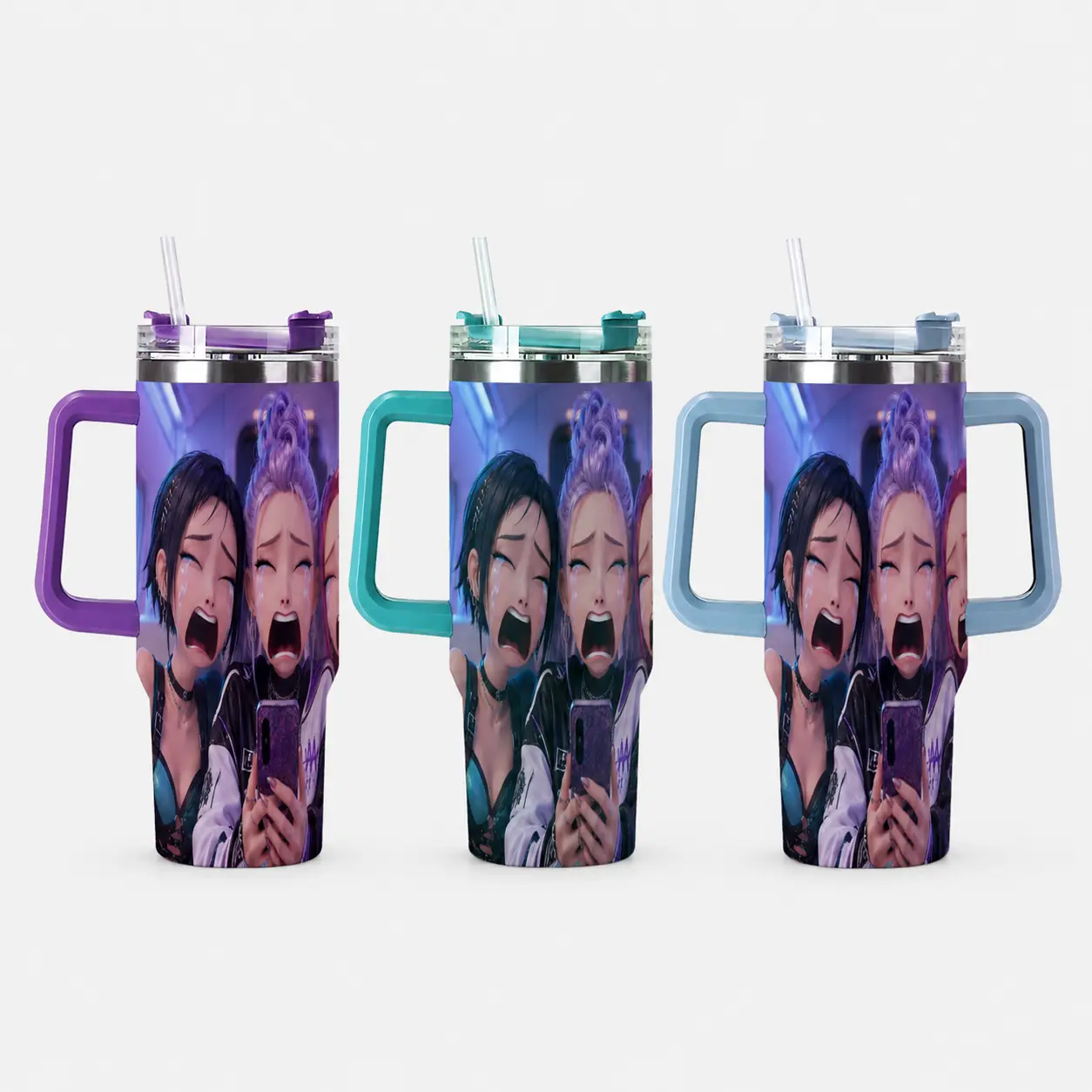 40oz Gamer Girl Anime Insulated Tumbler with Handle and Straw – Stainless Steel Travel Cup for Desk, Commute & Gaming Setup