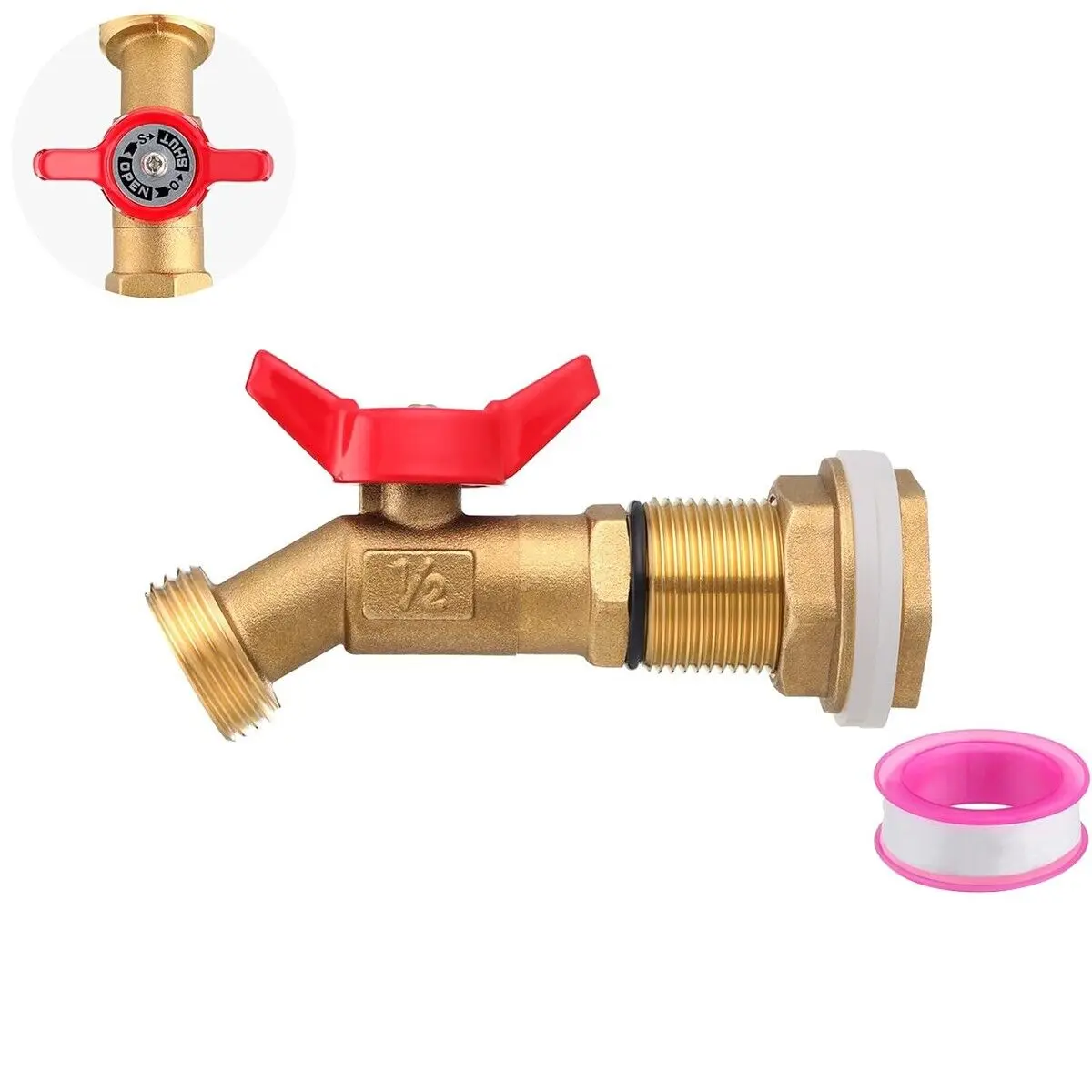 Brass Rain Barrel Spigot Kit with Heavy-Duty Bulkhead Fitting and Quarter Turn Ball Valve