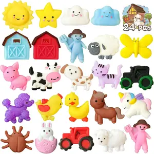 24PCS Farm Mochi Squishy Toys for Party Favors, Animal Mochis Squishies for Kids, Party Animals Squishy Fidget Toy for Stress Relief, Adults, Desk Pets, Gift, Goodie Bags Fillersfidget toys