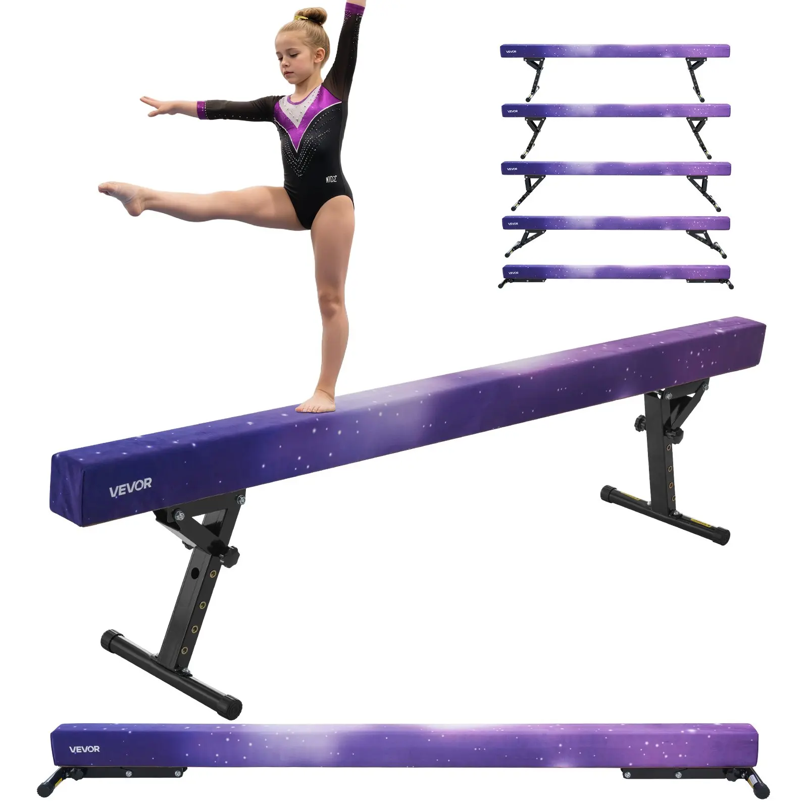 【DealsForYouDays】VEVOR Adjustable Balane Beam for Kids, 8FT Gymnastics Beam, High and Low Floor Beams of 5 Adjustable Heights for All Gymnastic Levels, Professional Gymnastic Equipment for Home and Gym Center, Galaxy