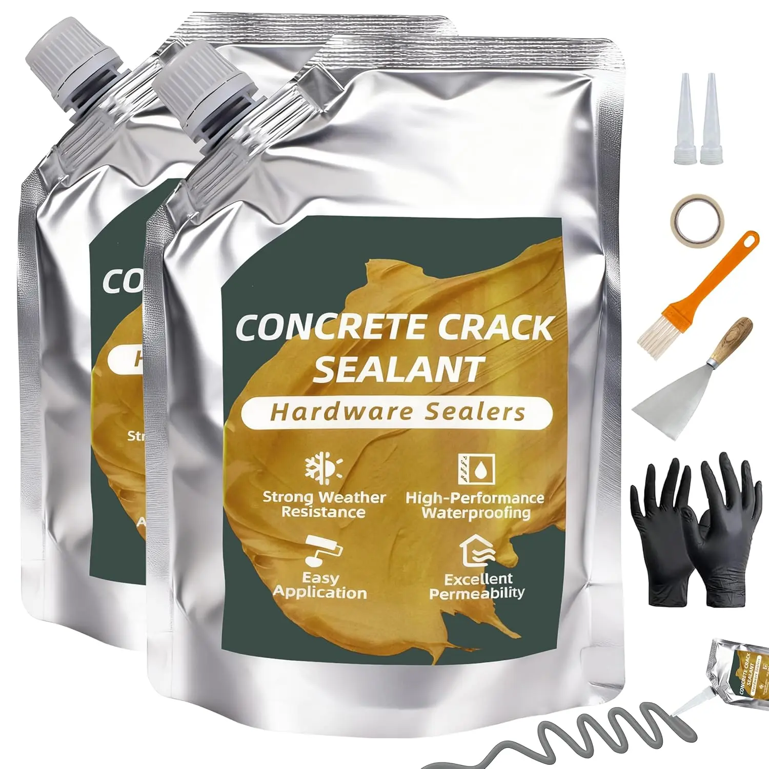Concrete Crack Filler: Self-Leveling Cement Crack Filler - High Elasticity &-Resistant Waterproof Repair Sealant for Driveway/Walkway//Joint//Indoor - Grey (500ML 2 PCS)