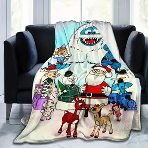 Rudolph Family Ultra-Soft Flannel Blanket - Charming Cartoon Designs Of Platypus, Santa Claus, And Reindeer, A Cozy Shawl For All Seasons, Perfect For The Sofa, Office, Travel, Multi-Colored Holiday Gifts
